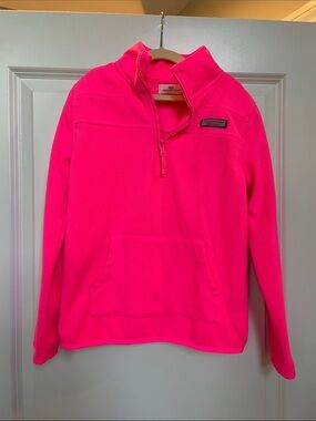 Vineyard Vines Kids Neon Pink Quarter-Zip Fleece Pullover